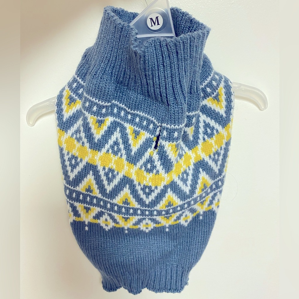 FairIsle Medium Blue Yellow Pet Sweater